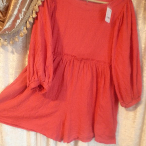 - Sale - Free People Sexy Wide Romper w/ long  Ballons puff sleeves NEW Ru… - Picture 1 of 14